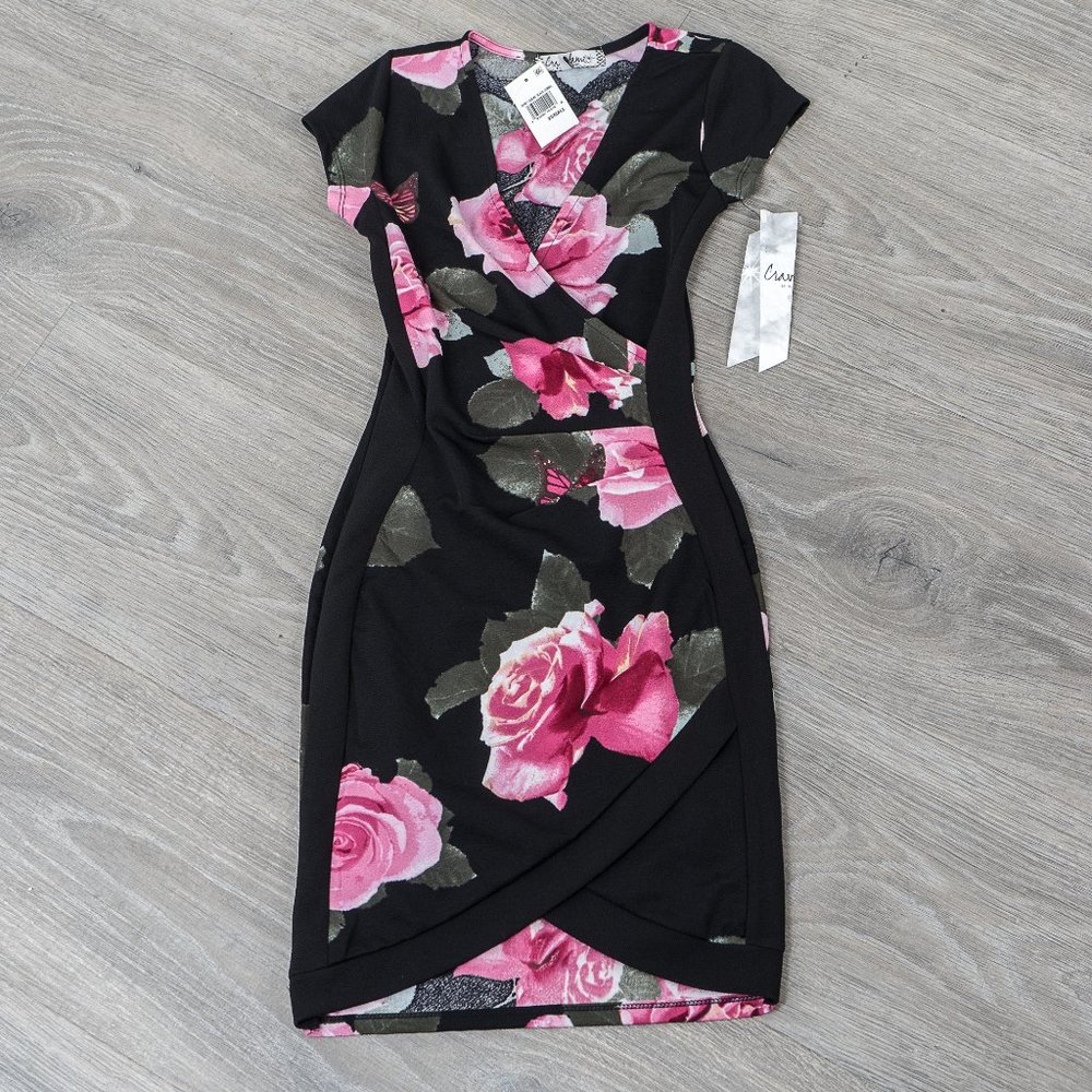Crave Black Floral Mini Party Dress Juniors XS